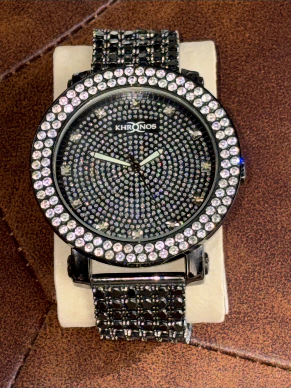 Men's Black Crystal-Accented Watch